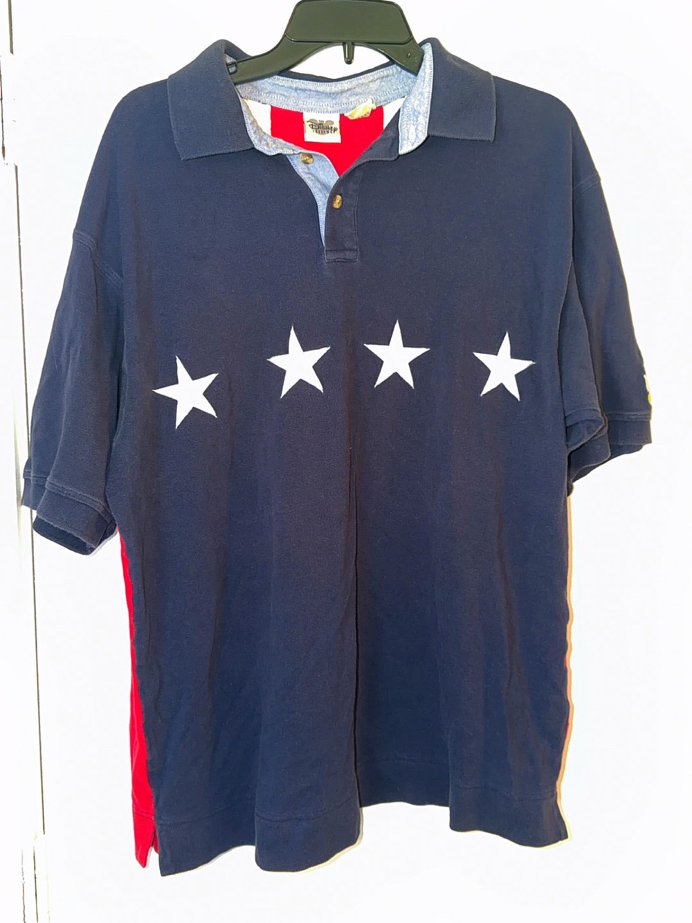 Vintage Disney Catalog Polo Shirt Sz Medium USA Flag Stars Stripes Mickey Mouse